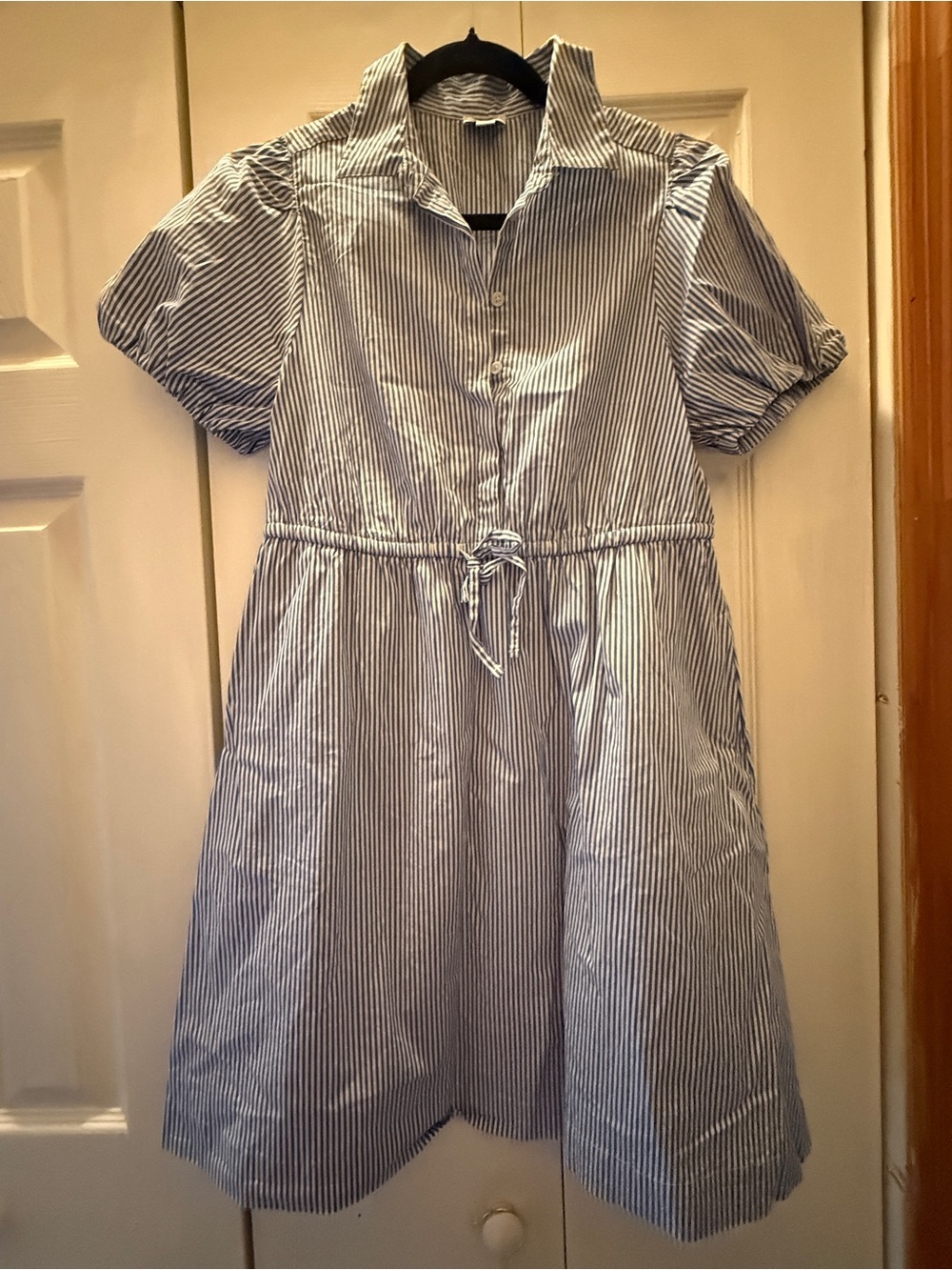 J. Crew Blue and White Striped Shirt Dress with Tie Waist